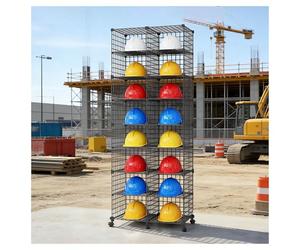 Scaffale per casco, ripiani impilabili in rete, design anti-ribaltamento, supporta fino a 10 kg, ideale per l'organizzazione di sicurezza del casco nei cantieri edili