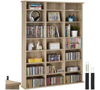 TecTake® Scaffale Verticale per CD/DVD, 18 Ripiani Regolabili, Costruzione Stabile in MDF, Supporto Anticaduta, Bianco Opaco, 105,5 x 19 x 136,5 cm, Per Archivio Libri e Documenti - Quercia