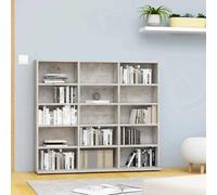 Scaffale per CD, grigio cemento, in legno, 100 x 23 x 89,5 cm, con 15 scomparti aperti, compatto, salvaspazio, per soggiorno e ufficio, come stoccaggio e spazio di archiviazione