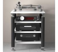 Scaffale per componenti stereo, scaffale multimediale per audio e video, lettori DVD, decoder via cavo, console di gioco, nero e bianco, 157,5 cm, perfetto per la configurazione di intrattenimento