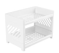 Scaffale per cosmetici da bagno a 2 livelli, organizer da scrivania a doppio strato, supporto per condimento da cucina a doppio strato, scaffale multifunzionale, Bianco Grande, Se référer au