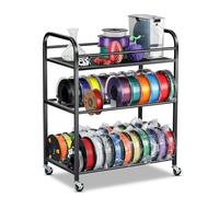 Scaffale per filamento per stampante 3D, porta bobine con ruote, resistente ripiano in metallo per PLA/ABS/TPU/nylon, filamenti organizzati per studi di stampa 3D, ufficio officina (nero)