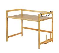 Scaffale per forno a microonde a 2 livelli con ganci e supporto per tagliere, mensola autoportante da cucina per piano di lavoro, soggiorno e ufficio, organizer in legno resistente
