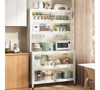 Scaffale per forno a microonde, da cucina, a 5 livelli, con porta pieghevole e ruote frenabili, ideale come scaffale e portabottiglie per la cucina, stabile e pratico.