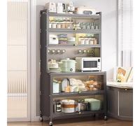Scaffale per forno a microonde, da cucina, a 5 livelli, con porta pieghevole e ruote frenabili, ideale come scaffale e portabottiglie per la cucina, stabile e pratico.