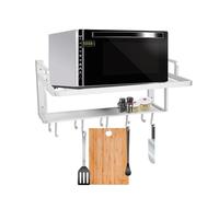 Scaffale per forno a microonde doppio strato in lega di alluminio, scaffale da parete salvaspazio 3 in 1 con 10 ganci per