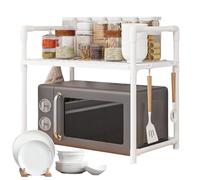 Scaffale per forno a microonde, ripiano per forno a microonde con ganci, scaffale per condimenti allargato | Collezione di supporti per macchina del pane a doppio strato, organizer da cucina con