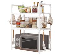 Scaffale per forno a microonde, ripiano per forno a microonde con ganci, supporto per macchina del pane a doppio strato, per dispensa domestica, dormitorio, uso quotidiano all'aperto e altri