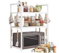 Scaffale per forno a microonde, supporto per forno a microonde con ganci, scaffale per condimenti allargato a doppio strato, supporto per macchina del pane per uso quotidiano, casa, garage, bagno