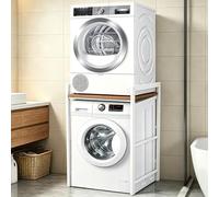 Scaffale per Incolonnamento Lavatrice e Asciugatrice,3 Regolabili in Altezza Supporto lavatrice Asciugatrice,Base Per Lavatrice Capacità Di Carico 300kg,Ideale Per Bagno (Bianco-b, 75x65x105cm)