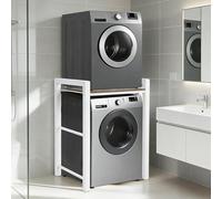 Scaffale per Incolonnamento Lavatrice e Asciugatrice, Supporto Asciugatrice sopra Lavatrice - Carico 350kg, 3 Regolabili In Altezza Mobiletto Lavatrice Asciugatrice per Bagno Lavanderia (Bianco)