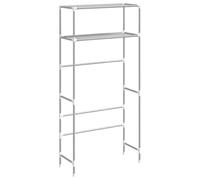 Scaffale per lavatrice a 2 ripiani, grigio, in ferro, 69 x 28 x 143 cm, con supporto da parete, salvaspazio e organizer per portasciugamani, per bagno e cucina