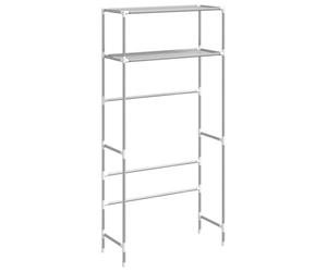Scaffale per lavatrice a 2 ripiani, grigio, in ferro, 69 x 28 x 143 cm, con supporto da parete, salvaspazio e organizer per portasciugamani, per bagno e cucina