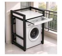 Scaffale per lavatrice con ripiano, design compatto | Stendino estraibile per appendere veloce. Piano aggiunge spazio. Per bagno e lavanderia(Black Frame+White Board)