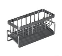 Scaffale per lavello a più sezioni con supporto per spugna, vassoio di scarico e barra per panno, per organizzare gli strumenti di pulizia della cucina sul piano di lavoro (grigio)