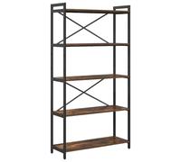 Scaffale per libri, 80 x 30 x 155 cm, in legno di ingegneria e acciaio nero | Scaffale indipendente a più livelli, per interni, stile industriale, finitura rustica, struttura in acciaio resistente