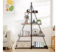 Scaffale per libri, a 4 ripiani, a scala, con struttura a forma di barca a vela, libreria industriale, autoportante, per camera da letto, soggiorno, bagno, casa, ufficio, balcone