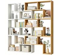 Scaffale per libri in legno massello regolabile estensibile a 6 livelli, libreria moderna a cubo alta e grande, scaffale ad angolo orizzontale, organizer aperto in legno naturale per soggiorno G