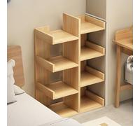 Scaffale per libri in legno, mensole angolari con pannello posteriore per soggiorno o camera da letto, base stabile con angoli arrotondati, design compatto per piccoli spazi