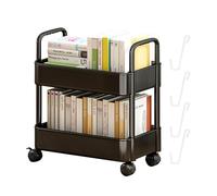 Scaffale per libri mobile con ruote, scaffale per libri a 2 livelli, carrello portaoggetti per snack e giocattoli, scaffale per libri con ruote per la casa