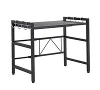 Scaffale per microonde a 2 livelli, con gancio, per microonde espandibile, 40-64 cm, in acciaio al carbonio (2 piani, nero)