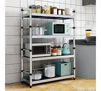 Scaffale per microonde a 4 ripiani con struttura in metallo e ganci, scaffale multifunzionale da cucina per riporre e nizzare, altezza 100 cm, perfetto per piccoli spazi e decorazioni per la casa