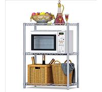 Scaffale per microonde e cucina, regolabile in altezza, in acciaio, fino a 50 kg, per forno a microonde e utensili da cucina, senza montaggio con rinforzo triangolare, colore: argento