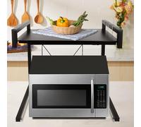 Scaffale per microonde, Expandable Microwave Shelf a 2 livelli, organizer da cucina con 3 ganci, supporto per microonde da appendere, organizer da cucina (nero, 40-65 cm)