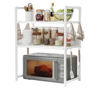 Scaffale per microonde, mensola per forno a microonde con ganci, scaffale per condimenti allargato a doppio strato, supporto per macchina del pane per uso quotidiano, casa, garage, bagno, dispensa