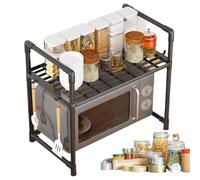 Scaffale per microonde, ripiano per microonde con ganci, scaffale per condimenti allargato a doppio strato, supporto per macchina del pane per uso quotidiano, casa, garage, bagno, dispensa