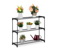 Relaxdays Scaffale Porta Piante, 3 Ripiani Portapiante in Vaso, Fiori e Erbe, Acciaio e Plastica, HLP: 72x91x28 cm, Nero
