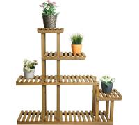 Scaffale per piante HWC-L71, scaffale per scale da fiori, scaffale per fiori, 5 ripiani, 95x105x25cm legno di abete da esterno FSC®, marrone