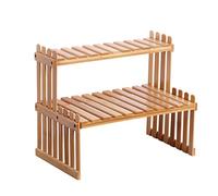 Scaffale per piante in bambù a 2 ripiani, supporto per vasi da fiori da balcone, organizer multifunzione, scrivania fai da te per soggiorno, camera da letto, camera da letto, con cuscinetto vernice