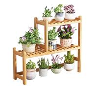 Scaffale per piante in bambù, supporto per fiori a più livelli e scaletta per piante da giardino per interni/esterni, salvaspazio, 60 x 15 x 55 cm