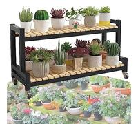 Scaffale per piante in metallo con ruote, 2/3 ripiani, per interni ed esterni, 80/100/120 cm, elegante espositore per piante nero/bianco, per casa e giardino