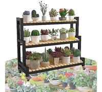 Scaffale per piante in metallo con ruote, a 2 e 3 ripiani, per interni ed esterni, 80/100/120 cm, colore bianco e nero, perfetto per la decorazione di casa e giardino