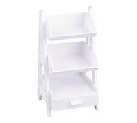 Scaffale per piante in miniatura, scala 1/12, mobili per case delle bambole con design a 3 livelli, mini espositore in plastica bianca con cassetto, accessori per modelli di simulazione, 13 x 6,9 x