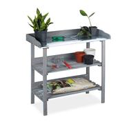 Relaxdays Tavolo da Giardinaggio, 86 x 92 x 42 cm, Banco da Lavoro da Esterno in Legno, per Balcone e Terrazza, Grigio