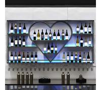 Scaffale per scaffali a parete a muro di vino con supporto in vetro, mensole a liquore in ferro appeso, ripiani a parete galleggiante, portabicchieri moderni, porta bottiglia di vino in metallo per