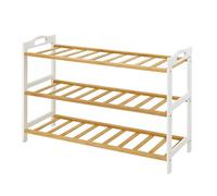 Scaffale per Scarpe Relaxdays, HLP: 48 x 70 x 25 cm, bambù, 3 Livelli, per 9 Paia di Scarpe, Marrone/Bianco