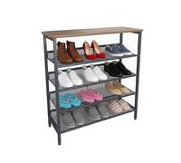 Scaffale per Scarpe Relaxdays Industrial, 4 Ripiani, HLP: 85 x 80 x 30 cm, scarpiera, Effetto Legno, Nero/Marrone