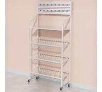 Scaffale per Snack da supermercato con 15 Ganci e Ruote, Stand di concessioni Commerciale di Grande capacità per Esposizione di Bevande/lattine/Giocattoli/Caramelle,White-4-Layer 60x27x142cm