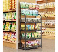 Scaffale per snack per supermercato per negozi di dispensa domestica, teatro, espositore commerciale al dettaglio a 4 livelli, supporto organizer per sacchetti di chip con guardrail