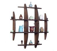 Scaffale per teiera in legno massello in stile cinese, decorazione da parete rotonda per casa da tè, decorazione vintage da parete per soggiorno, cucina, sala da tè, decorazione per la casa