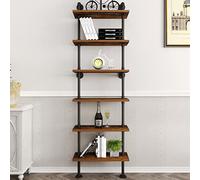 Scaffale per tubi industriali, in legno, rustico, da parete, per casa, ufficio, soggiorno (6 livelli), nero