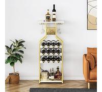 Scaffale per vino con 12 bottiglie in metallo, porta bottiglia su base con 2 cestini, gamma bottiglie di vino con 2 portabicchieri e piano di lavoro, armadietto per vino, cucina, bar, sala da pranzo