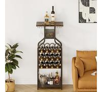 Scaffale per vino con 12 bottiglie in metallo, porta bottiglia su base con 2 cestini, gamma bottiglie di vino con 2 portabicchieri, piano di lavoro, armadietto per vino per cucina, bar, sala da pranzo