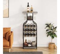 Scaffale per vino con 12 bottiglie in metallo, porta bottiglia su base con 2 cestini, gamma bottiglie di vino con 2 portabicchieri, piano di lavoro, armadietto per vino per cucina, bar, sala da pranzo