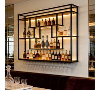 Scaffale per vino con supporto per bicchieri, contenitore galleggiante per casa e sala da pranzo, struttura in legno naturale