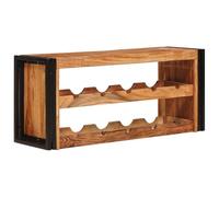 Scaffale per vino in legno massello di acacia, marrone, 100 x 45 x 33 cm | Stile rustico e industriale, cornici in ferro, montaggio a parete, spazioso, per cucina e loft